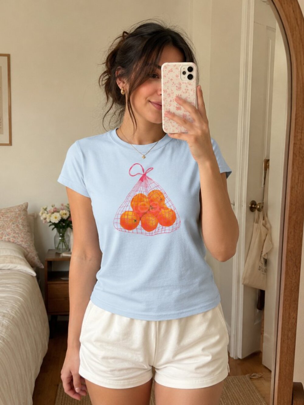 🍊 Oranges Baby Tee | Fruit Aesthetic Graphic Shirt | Modern Y2K Coquette Top
